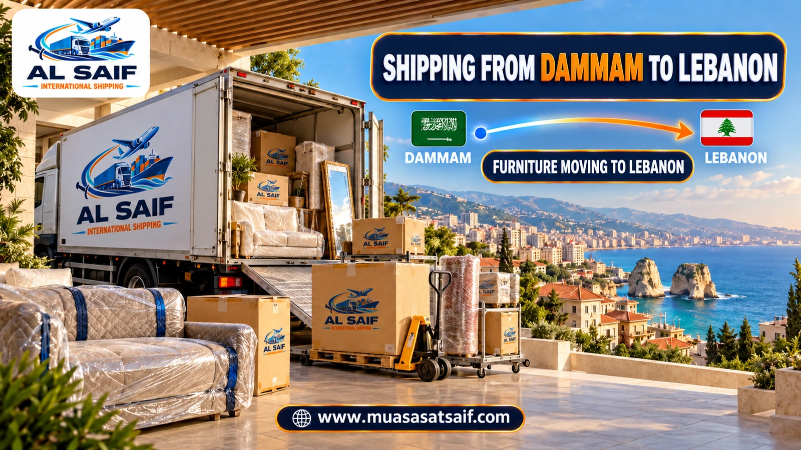 Loading furniture in Dammam onto a truck bound for Lebanon — Al Saif