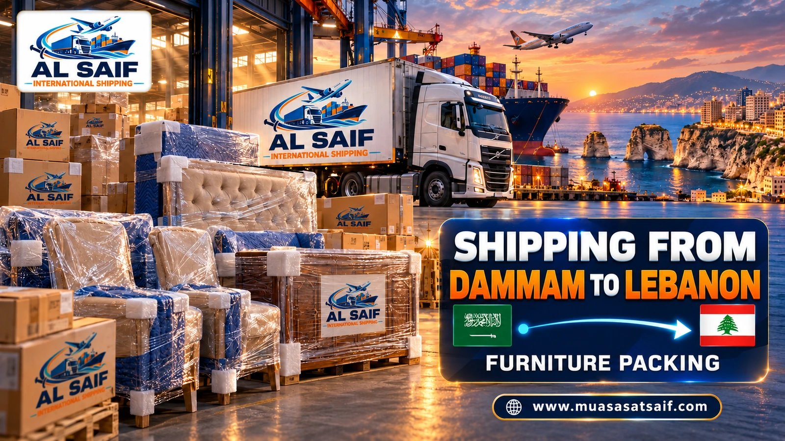 Packing household furniture in Khobar before shipping to Lebanon — Al Saif