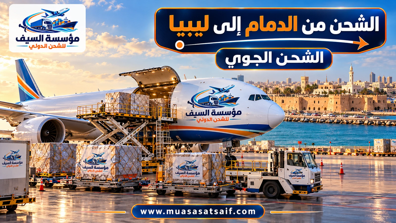 الشحن الجوي من مطار الملك فهد بالدمام إلى مطار معيتيقة في طرابلس — مؤسسة السيف