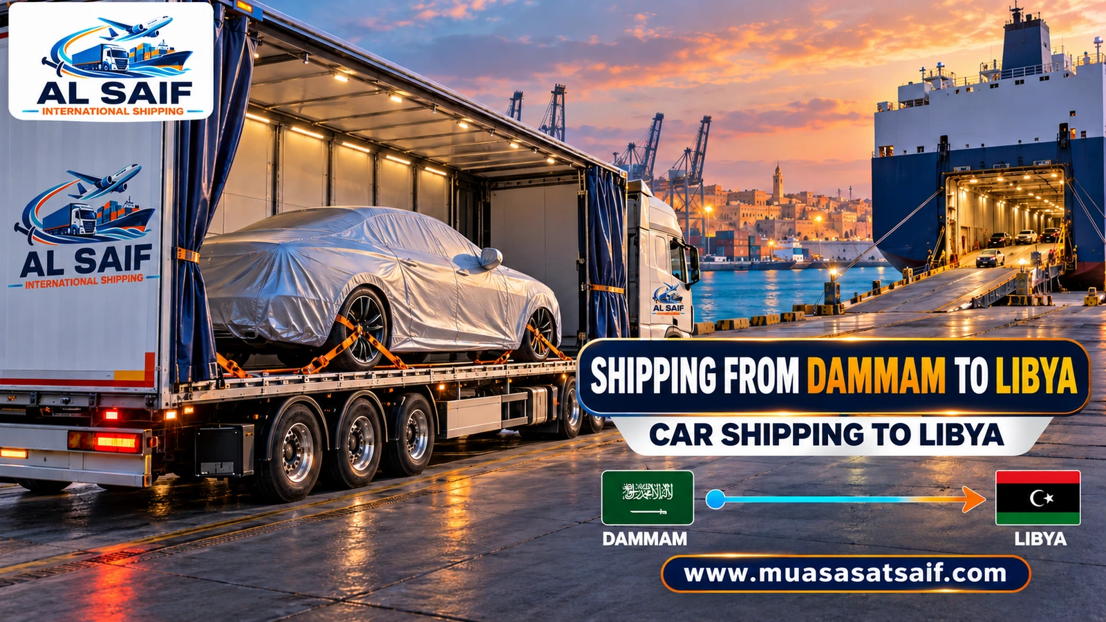 Car shipping from Dammam to Libya inside a container — Al Saif