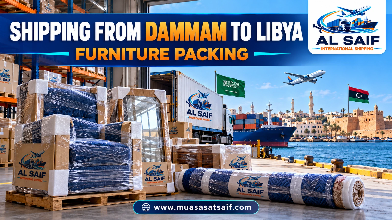 Packing a Dammam home’s furniture before shipping to Libya — Al Saif