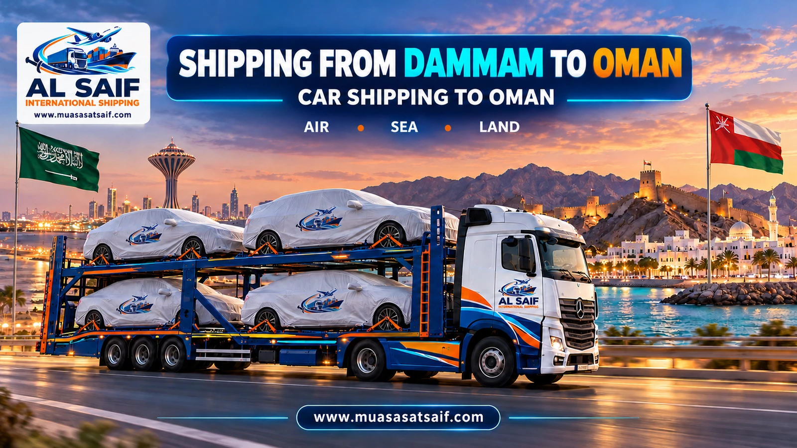 Covered car ready to ship from Dammam to Oman — Al Saif