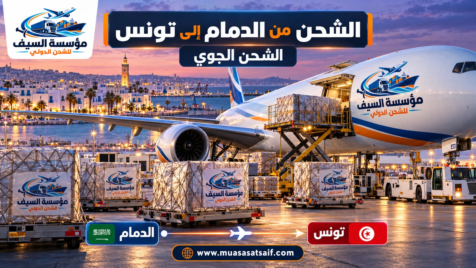 الشحن الجوي من مطار الملك فهد بالدمام إلى مطار تونس قرطاج — مؤسسة السيف