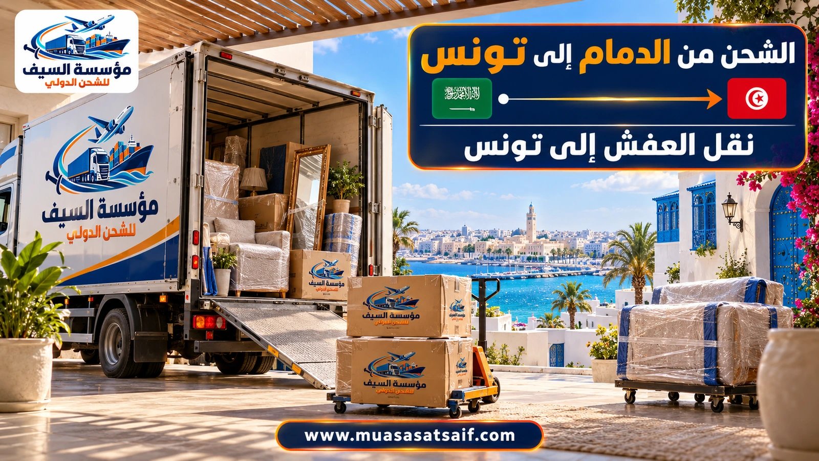 تحميل أثاث من فيلا في الخبر داخل حاوية متجهة إلى تونس — مؤسسة السيف
