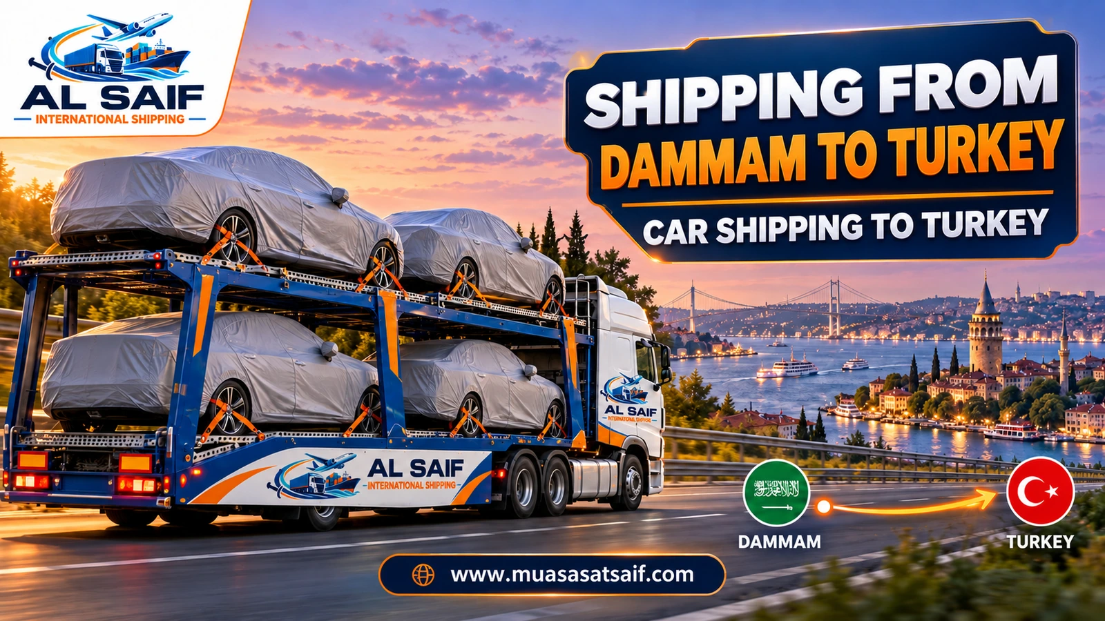 A car inside a container at a professional loading yard before shipping from Dammam to Turkey — Al Saif