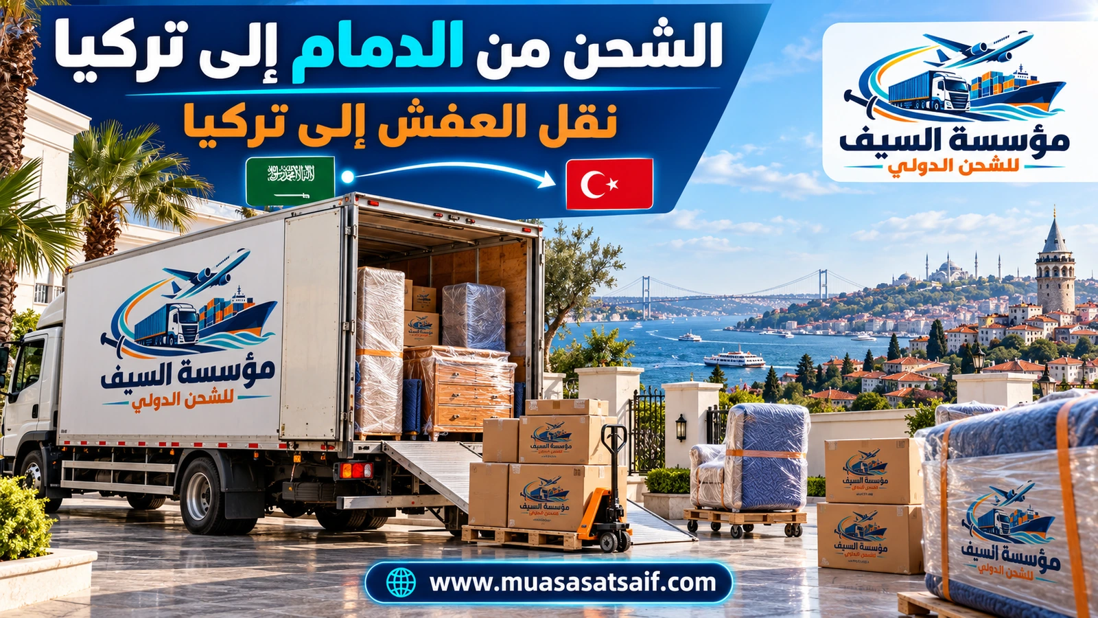تحميل أثاث منزل من الدمام في حاوية متجهة إلى تركيا — مؤسسة السيف