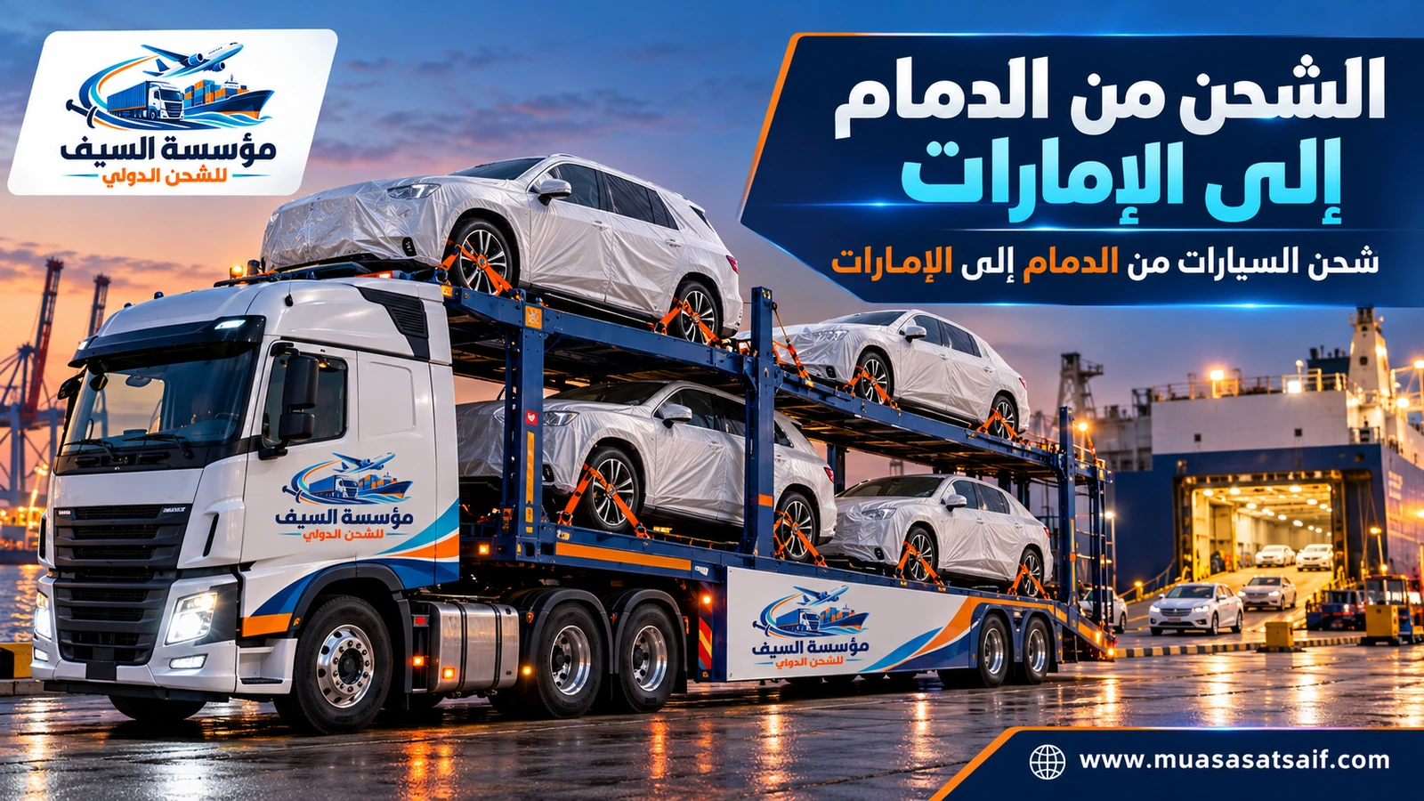 شحن السيارات من الدمام إلى الإمارات — مؤسسة السيف