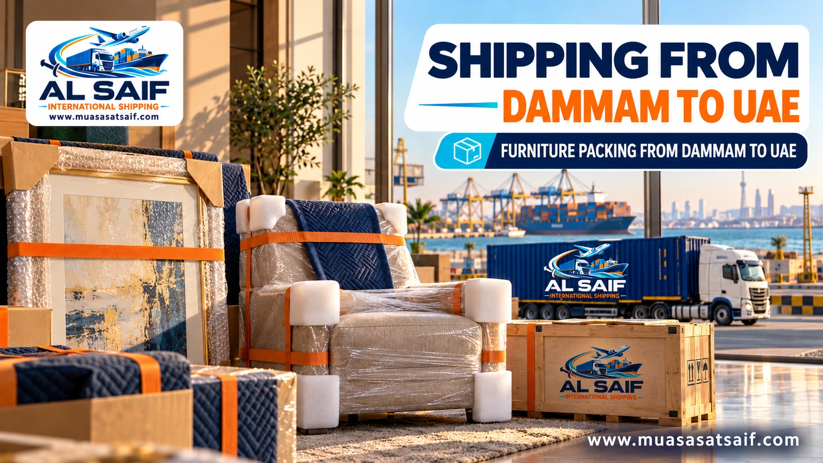 Packing furniture in Dammam before shipping to the UAE — Al Saif