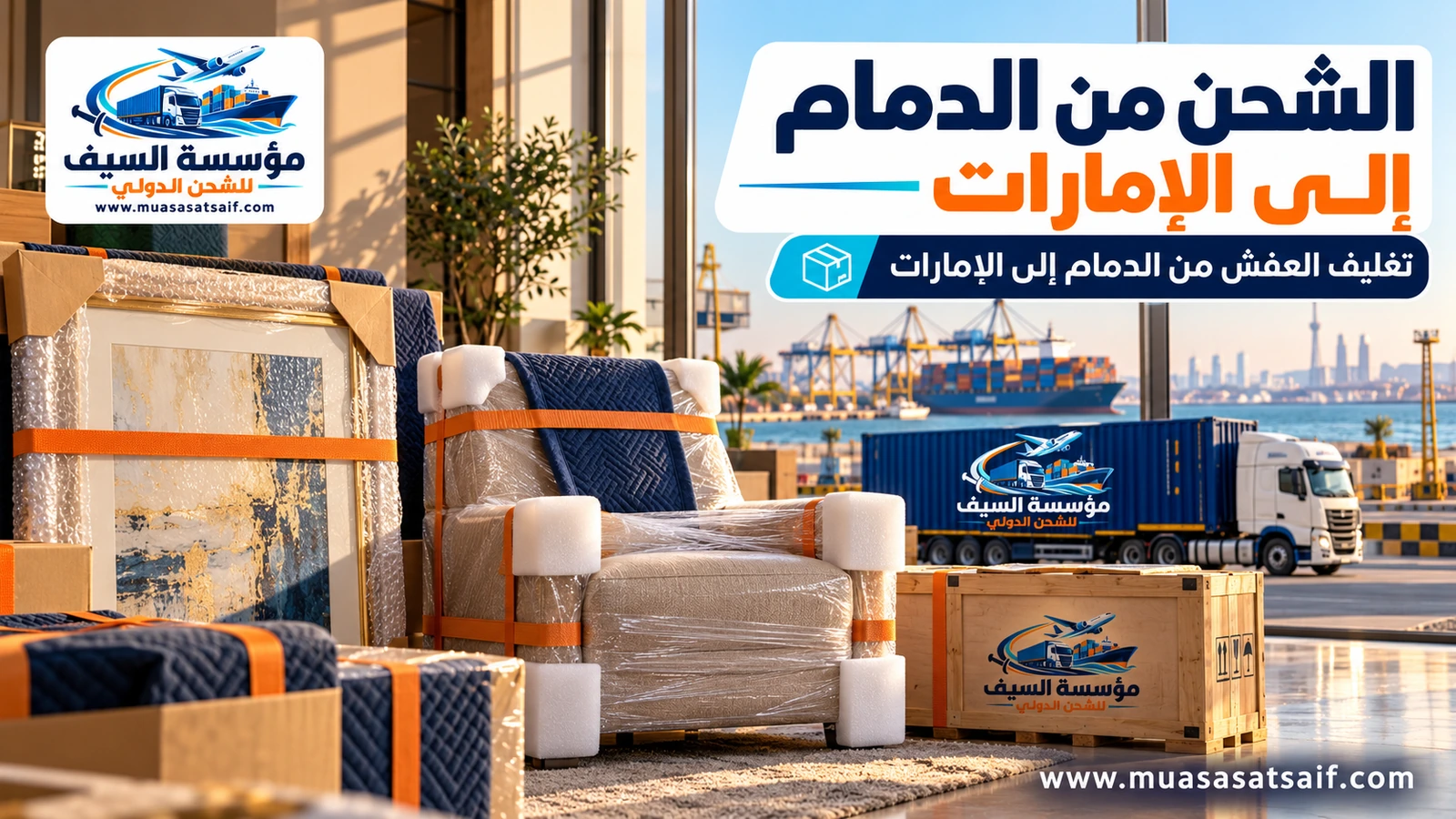 تغليف الأثاث في الدمام قبل الشحن إلى الإمارات — مؤسسة السيف