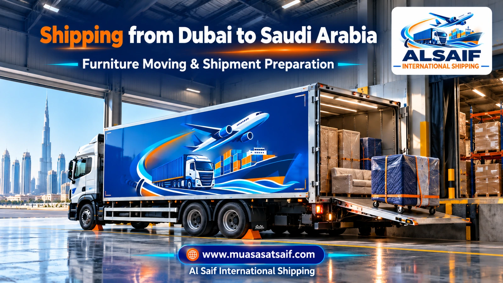 Moving furniture from Dubai to Saudi Arabia in an enclosed truck — Al Saif