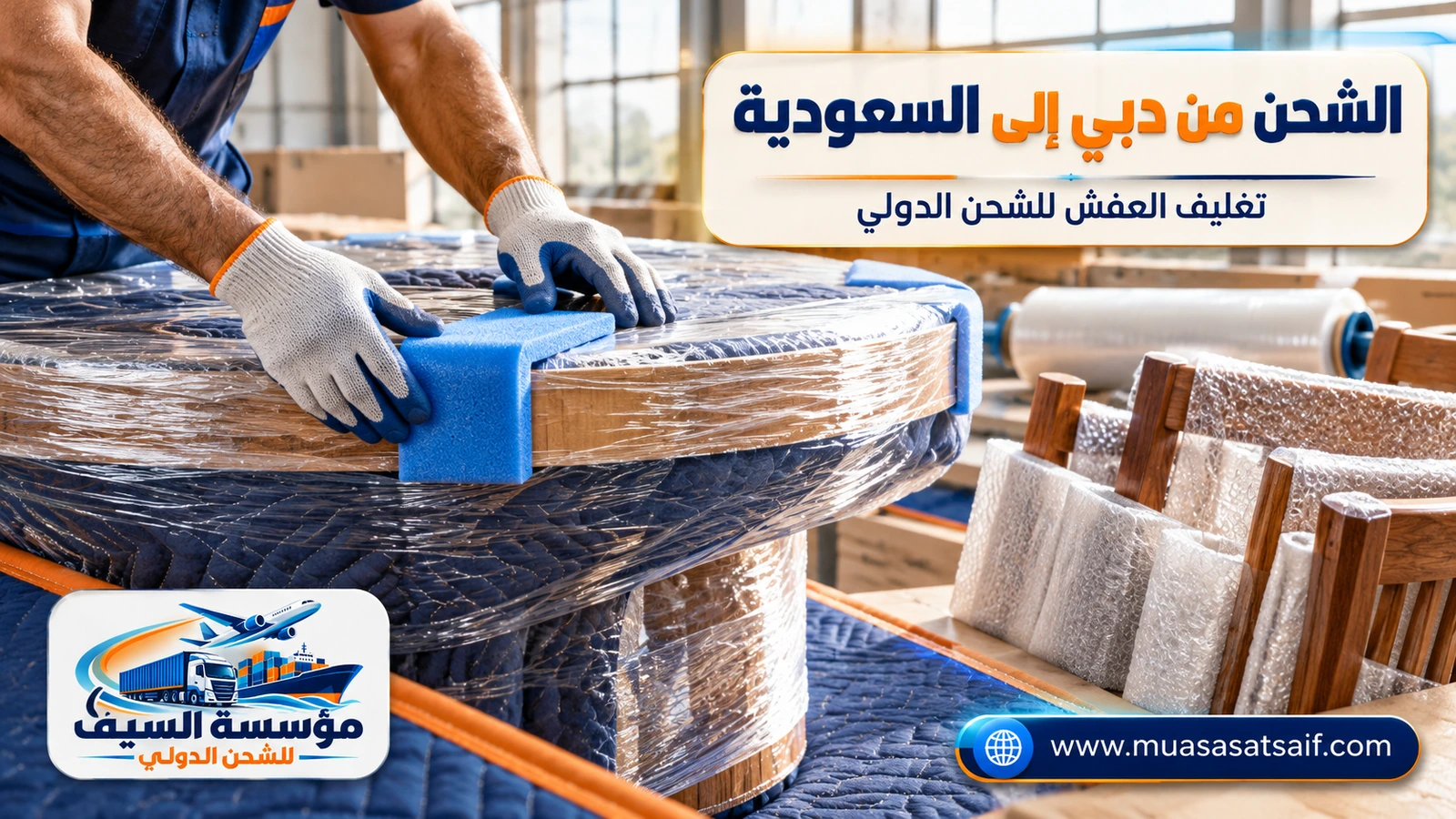 تغليف الأثاث في دبي قبل الشحن إلى السعودية — مؤسسة السيف
