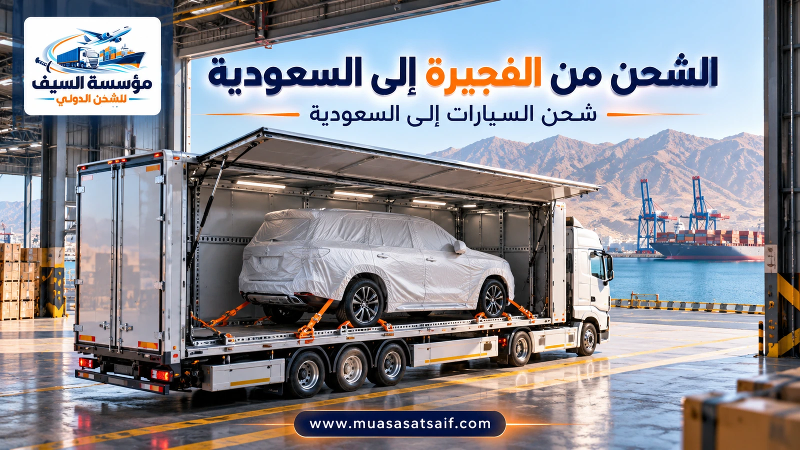 شحن السيارات من الفجيرة إلى السعودية على ناقلة احترافية — مؤسسة السيف