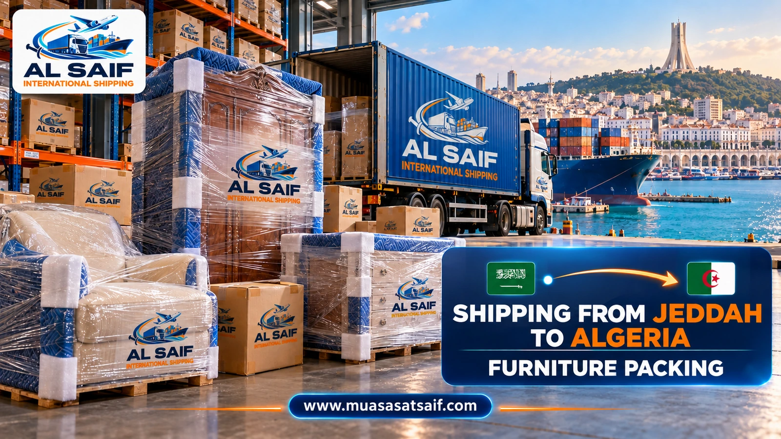 Packing household furniture in Jeddah before shipping to Algeria — Al Saif