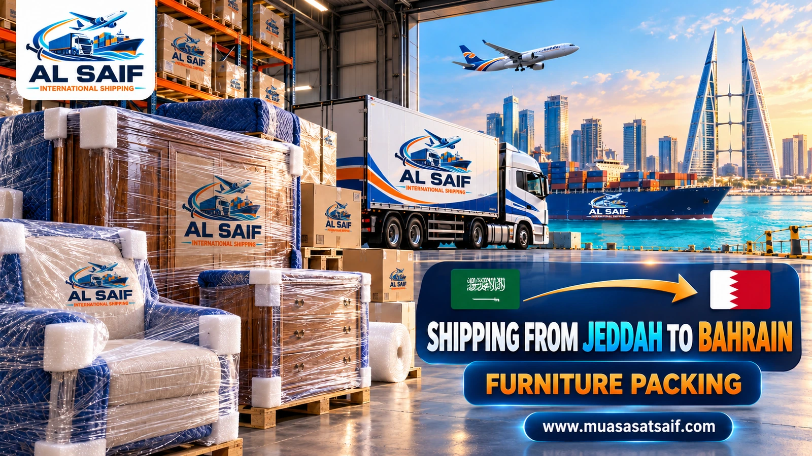 Packing Jeddah furniture before shipping to Bahrain — Al Saif