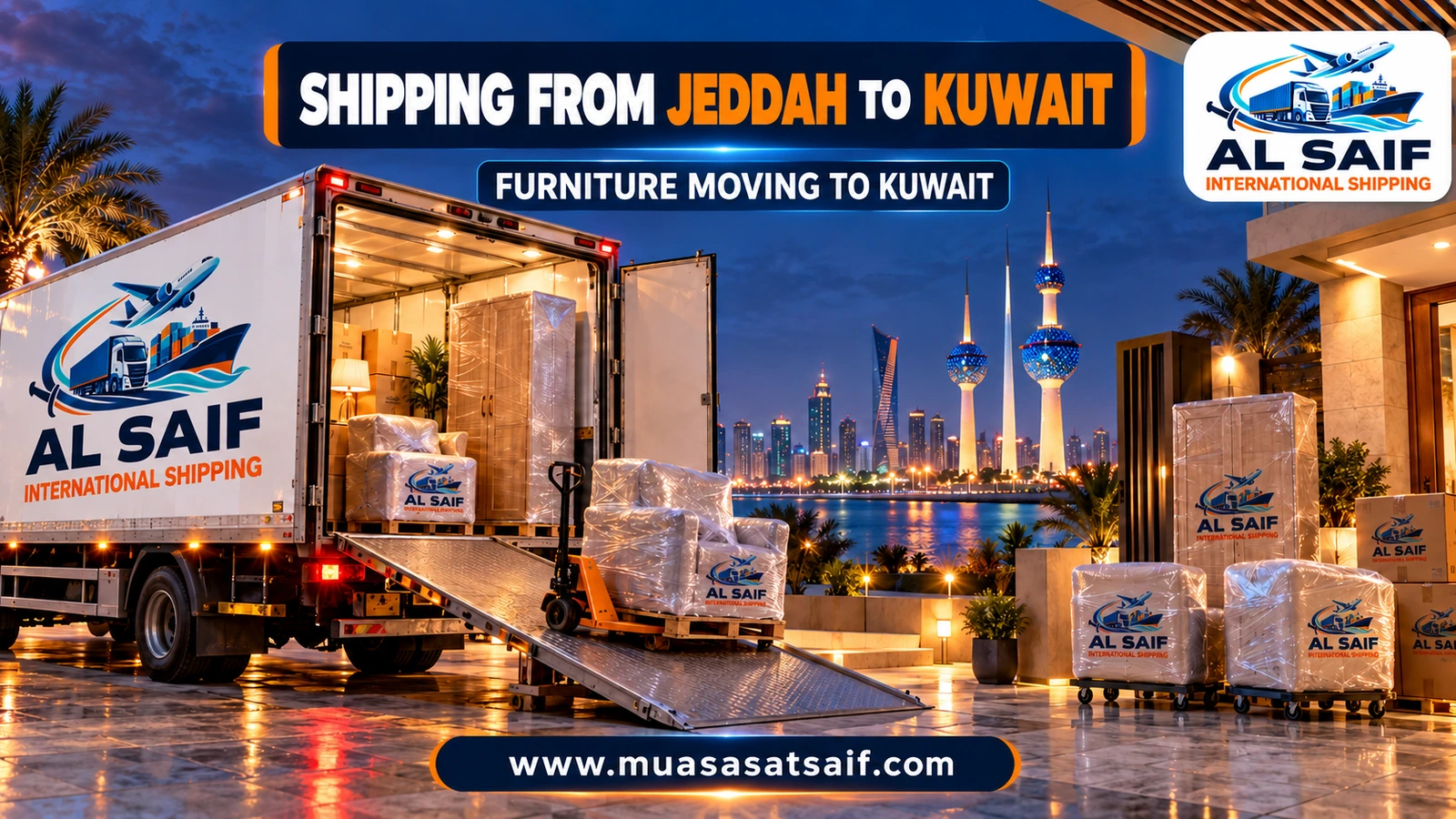 Moving furniture from Jeddah to Kuwait in a closed truck — Al Saif