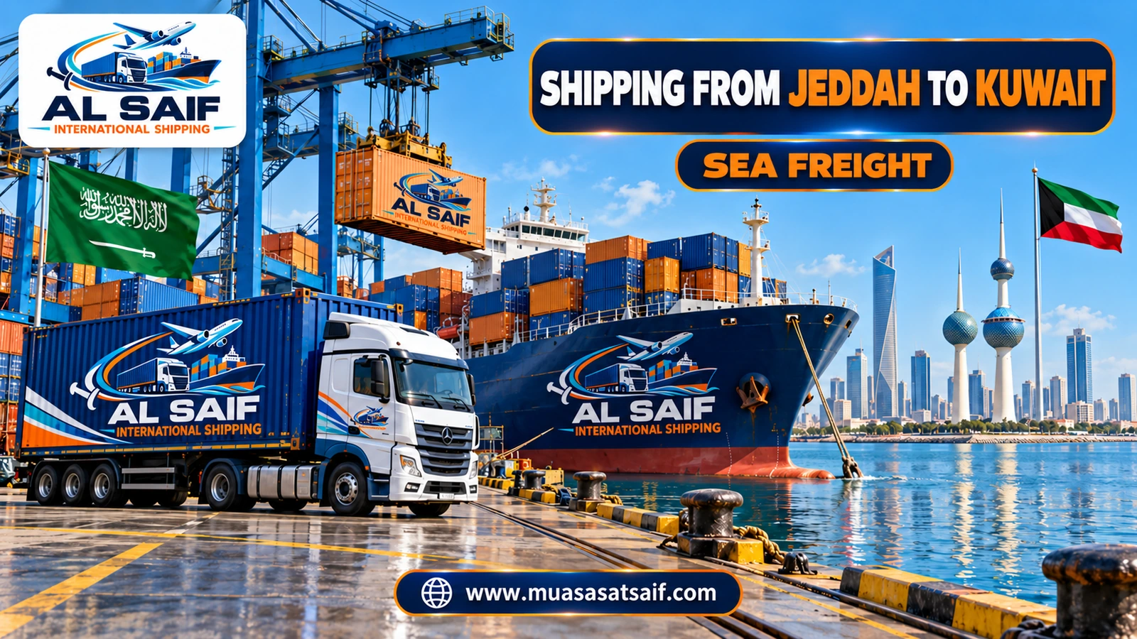 Commercial containers shipped from Jeddah Islamic Port to Shuwaikh port — Al Saif