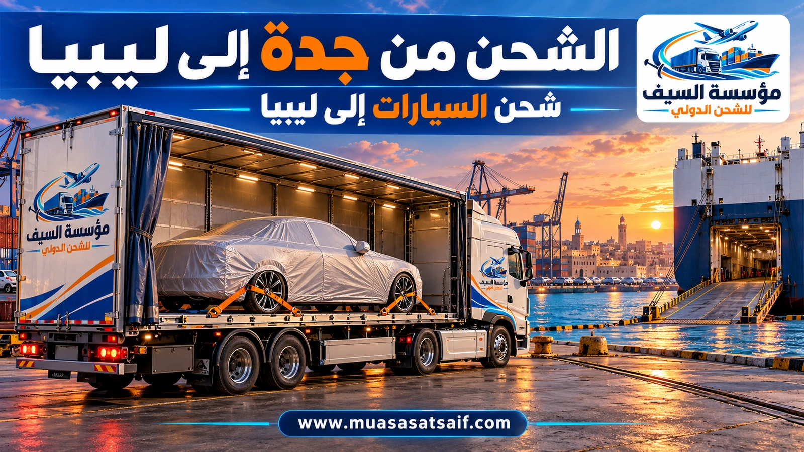 شحن سيارات من جدة الي ليبيا داخل حاوية في ميناء جدة الإسلامي — مؤسسة السيف
