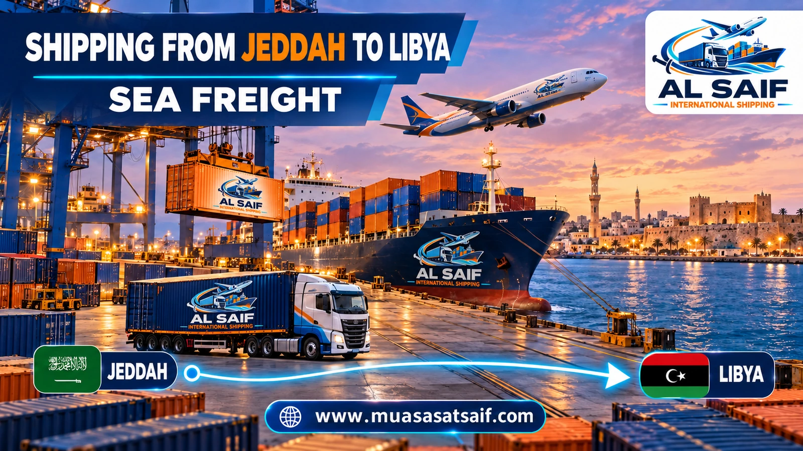 A container ship leaving Jeddah Islamic Port for Tripoli and Benghazi — Al Saif