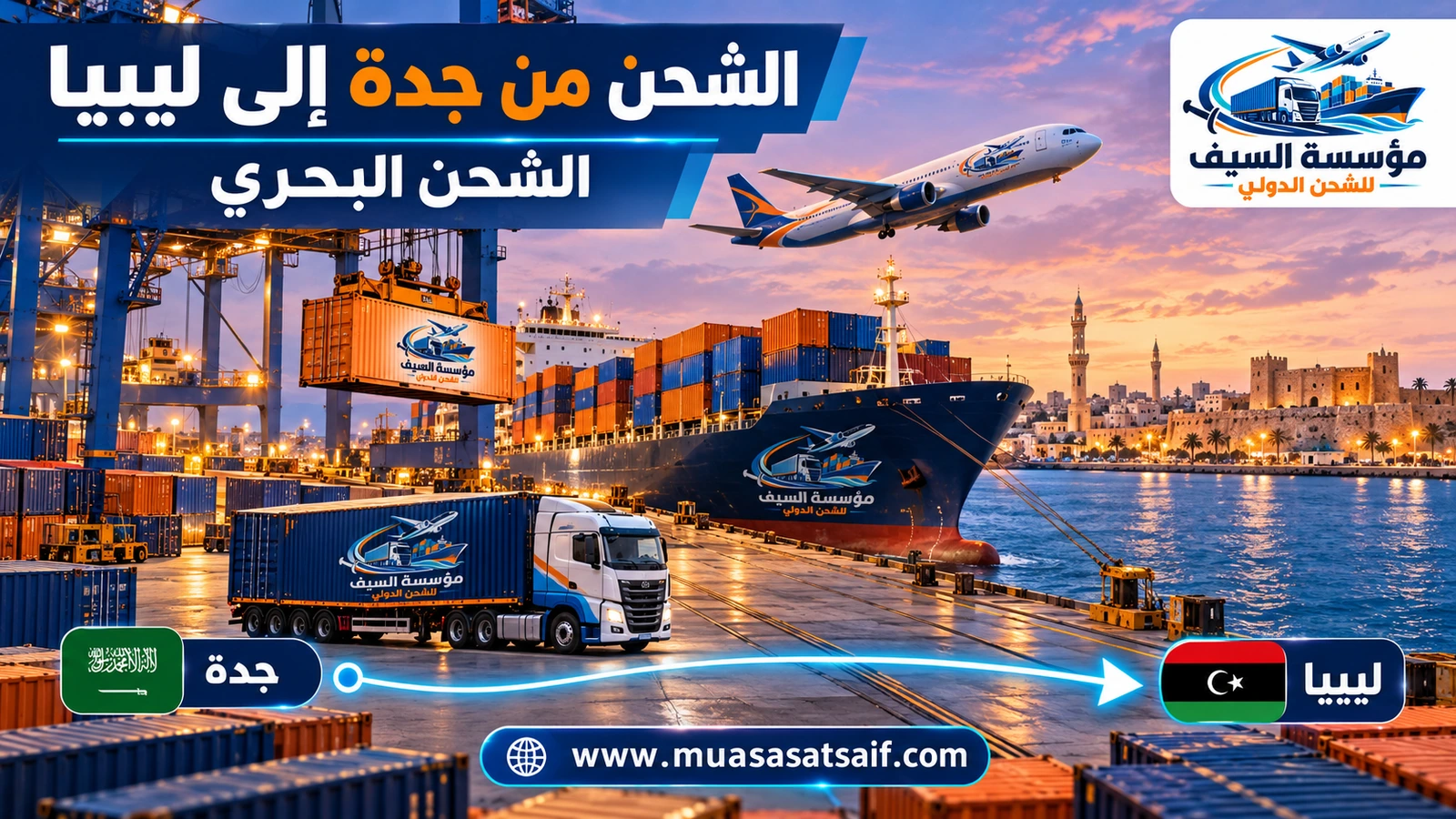 سفينة حاويات تغادر ميناء جدة الإسلامي متجهة إلى طرابلس وبنغازي — مؤسسة السيف