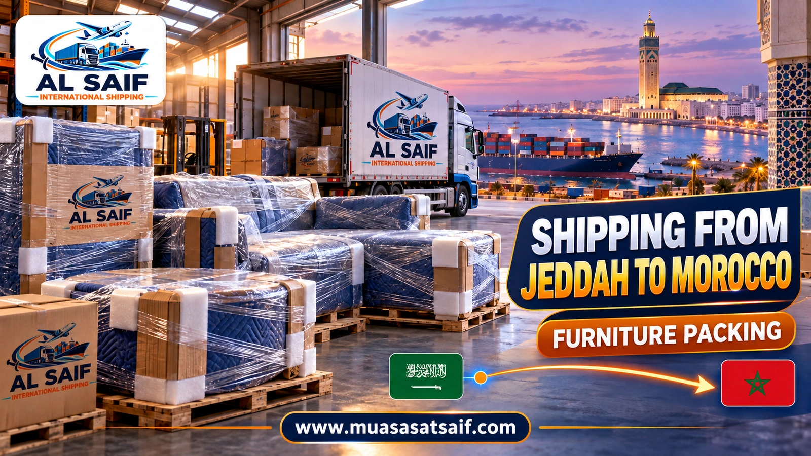 Packing a Jeddah apartment’s furniture before shipping to Morocco — Al Saif