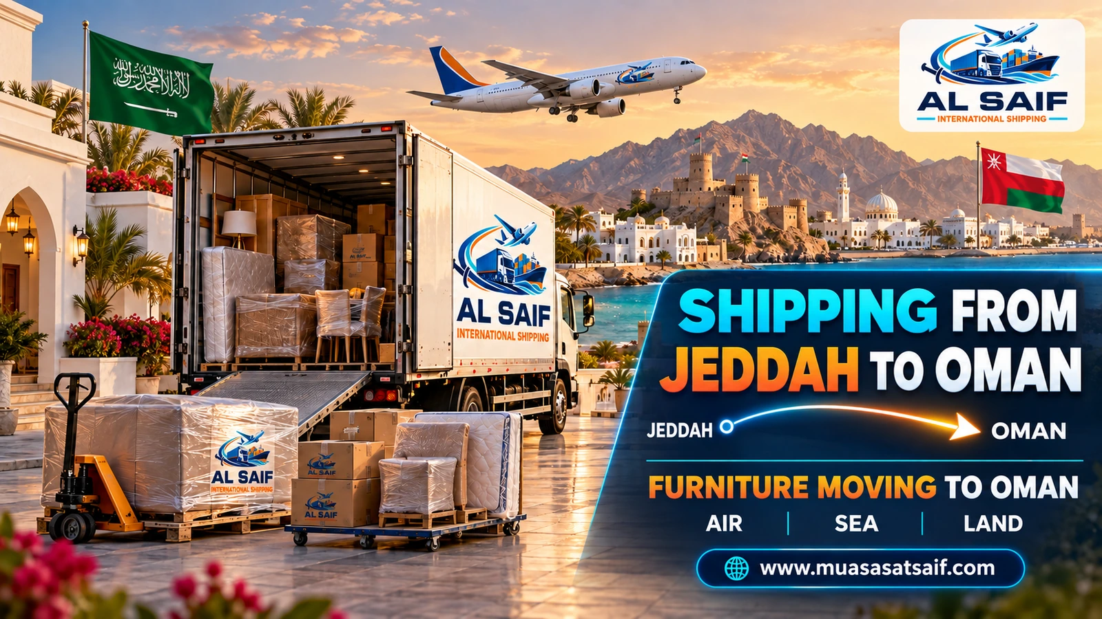 Moving furniture from Jeddah to Muscat in a closed truck — Al Saif