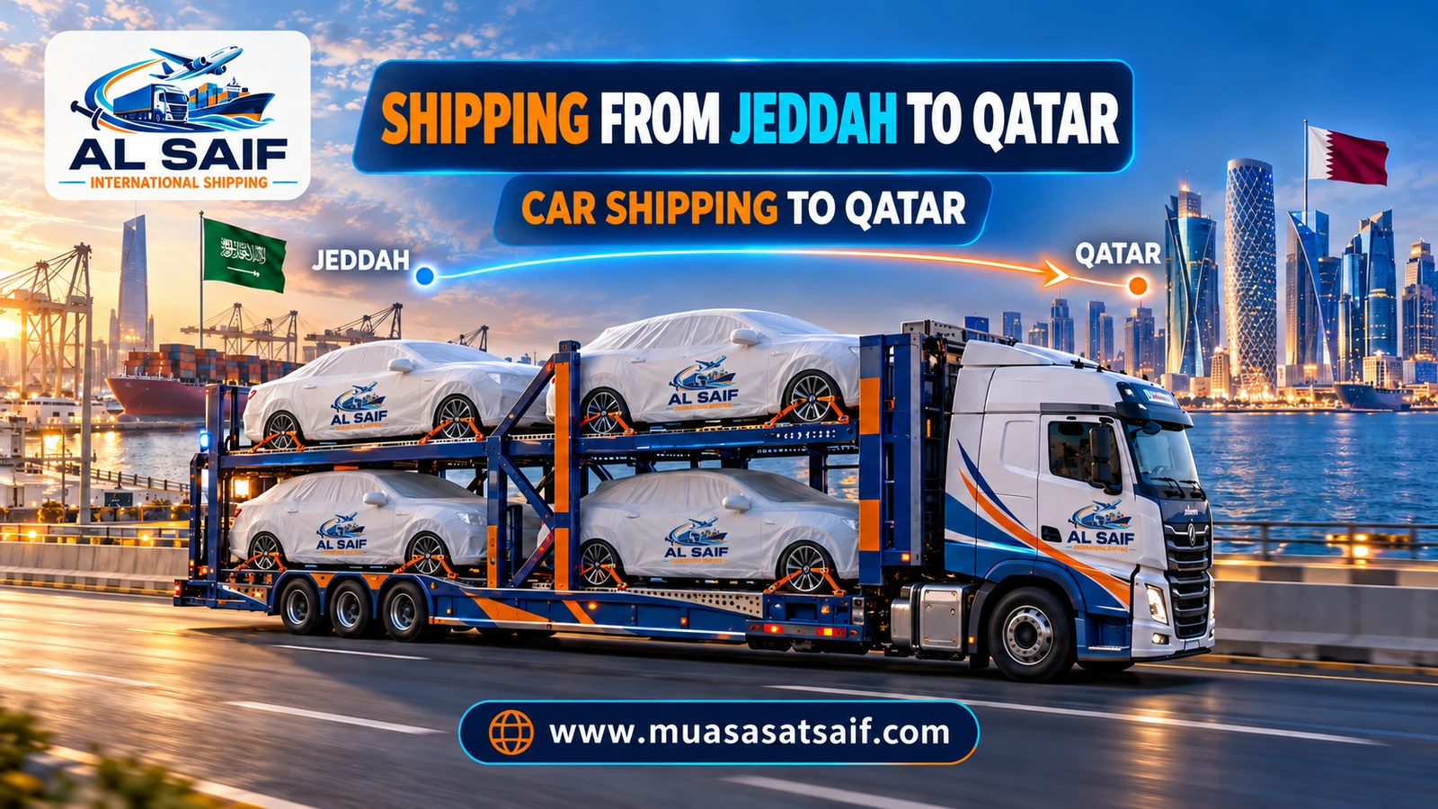 Car shipping from Jeddah to Qatar on a professional carrier — Al Saif