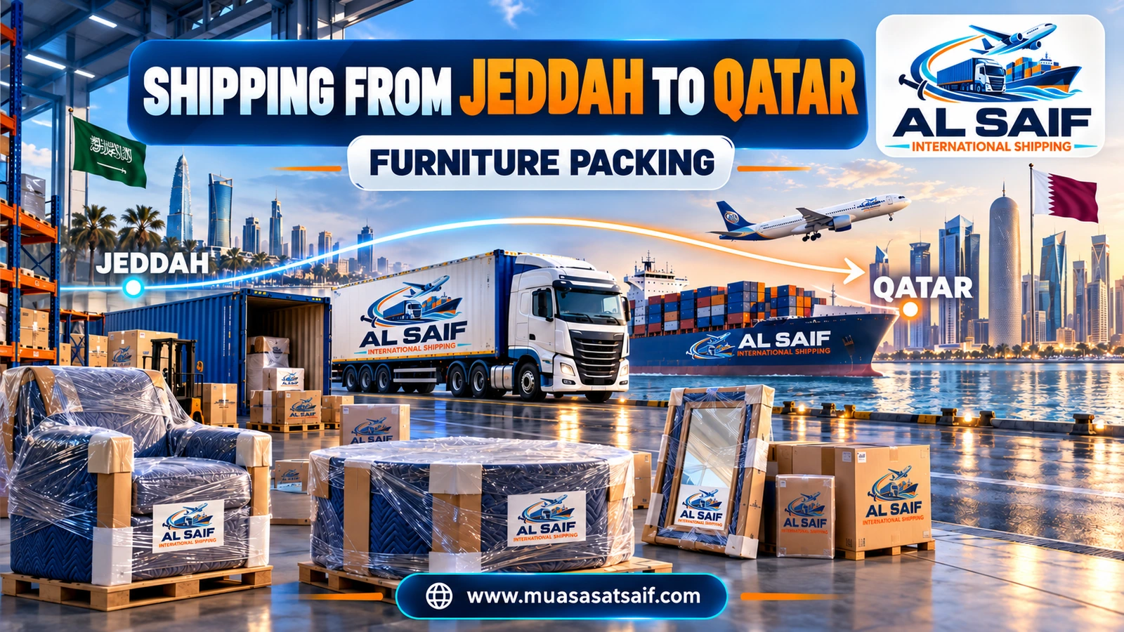Packing furniture in Jeddah before shipping to Qatar — Al Saif