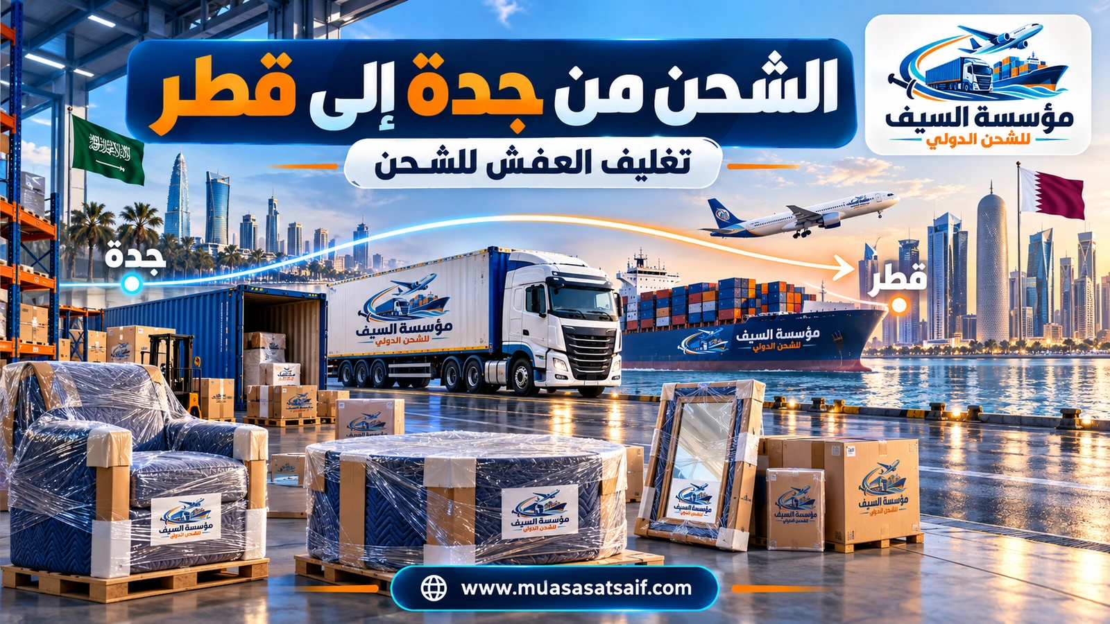 تغليف الأثاث في جدة قبل الشحن إلى قطر — مؤسسة السيف
