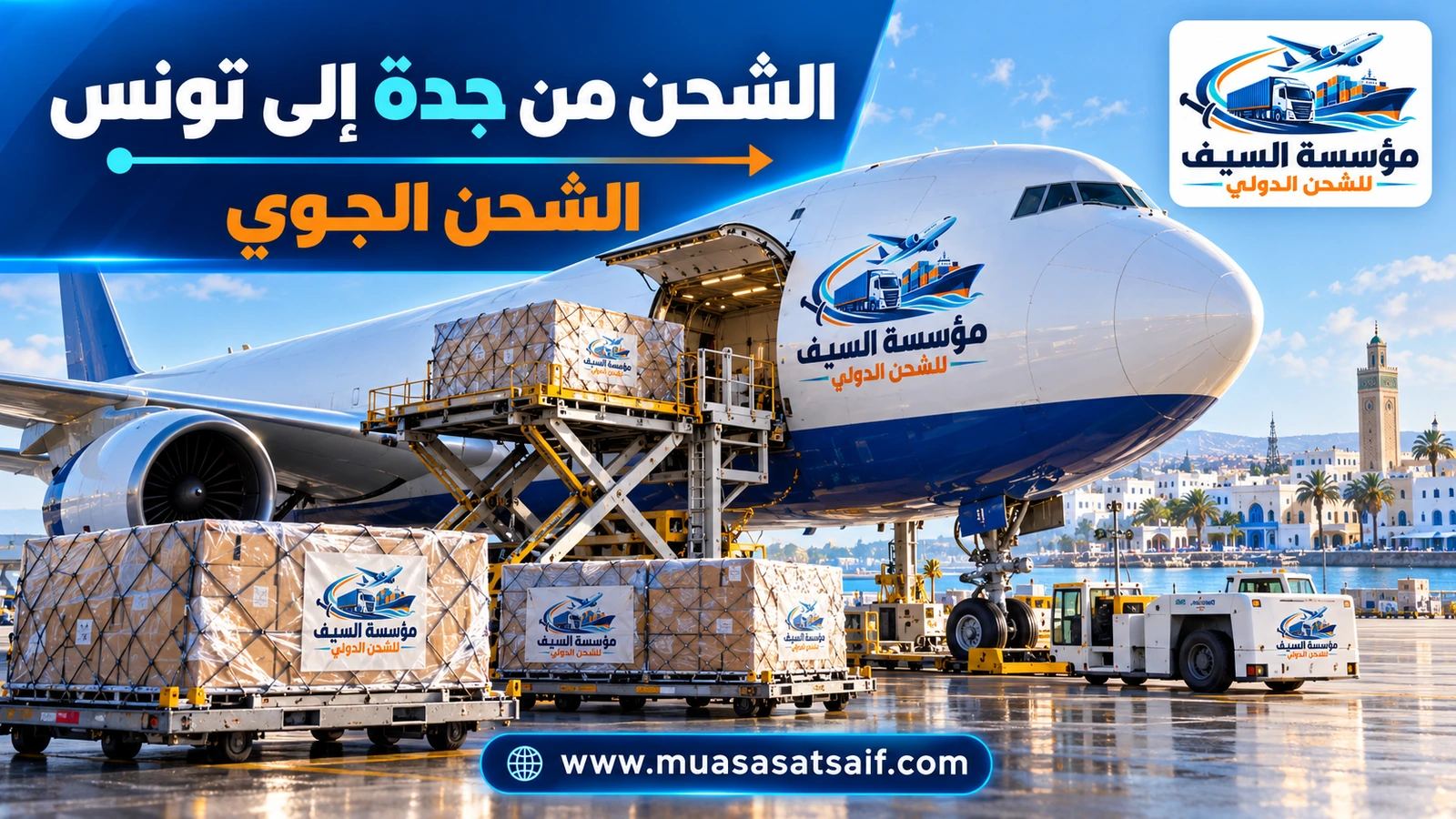 الشحن الجوي من مطار الملك عبدالعزيز بجدة إلى مطار تونس قرطاج — مؤسسة السيف