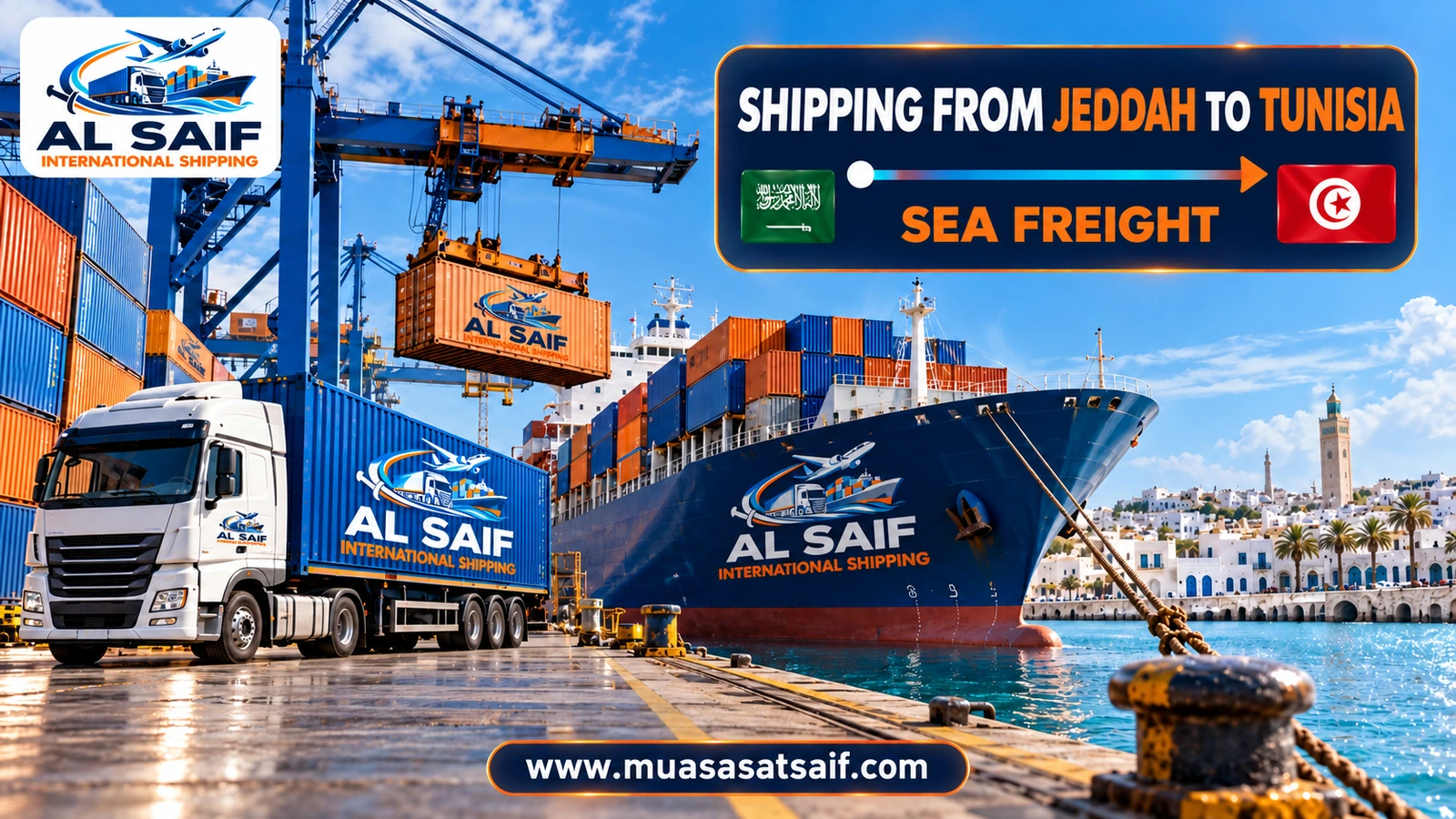 A furniture container sailing from Jeddah Islamic Port to Rades port in Tunisia — Al Saif