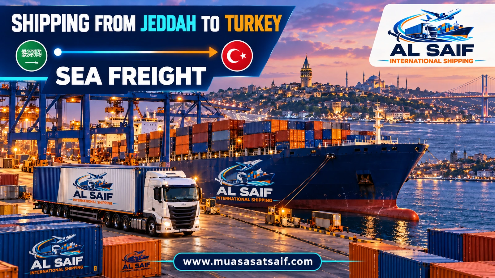 A furniture and car container from Jeddah Islamic Port to Mersin and Istanbul — Al Saif