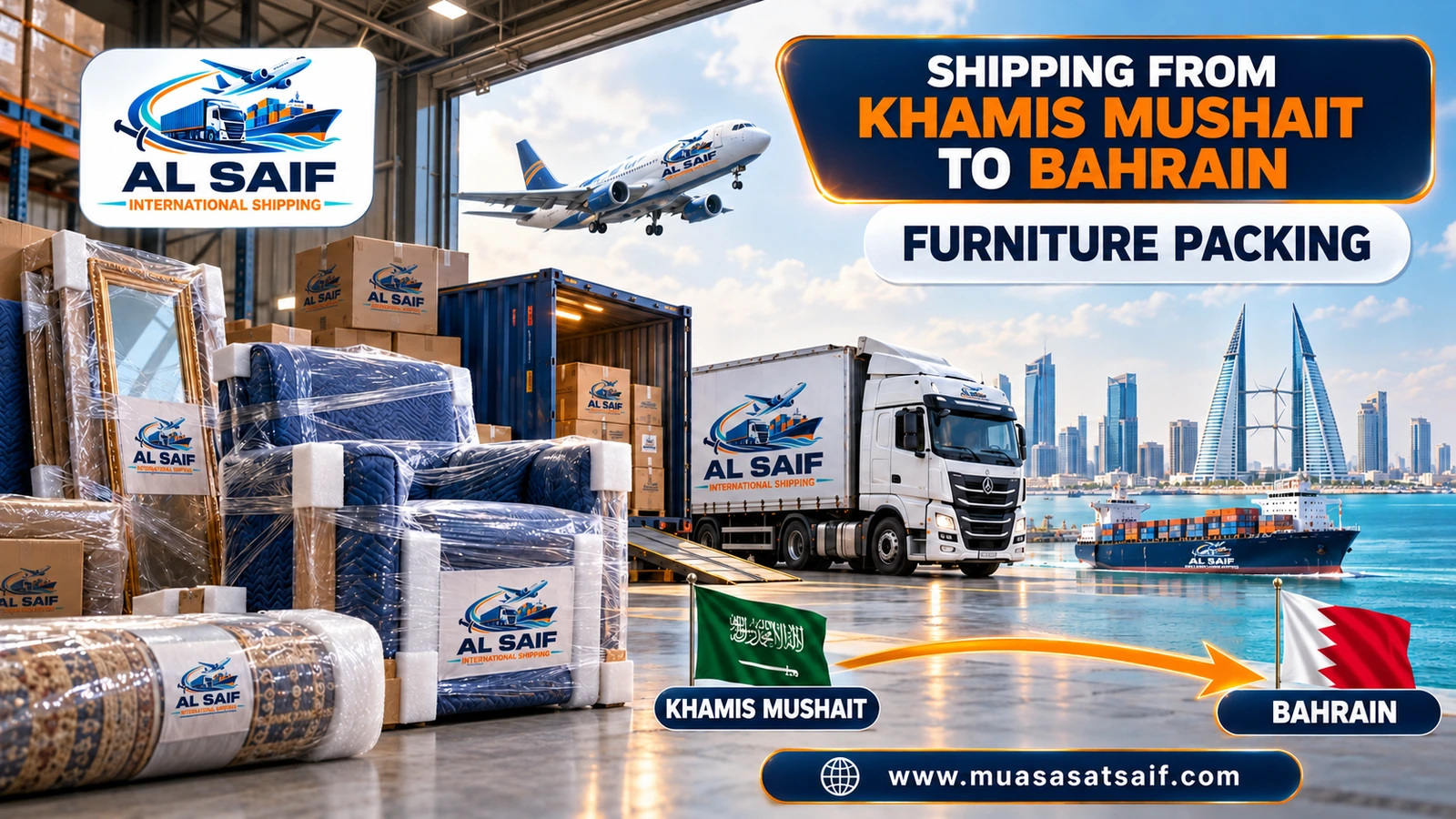 Packing household furniture in Khamis Mushait before shipping it to Bahrain — Al Saif