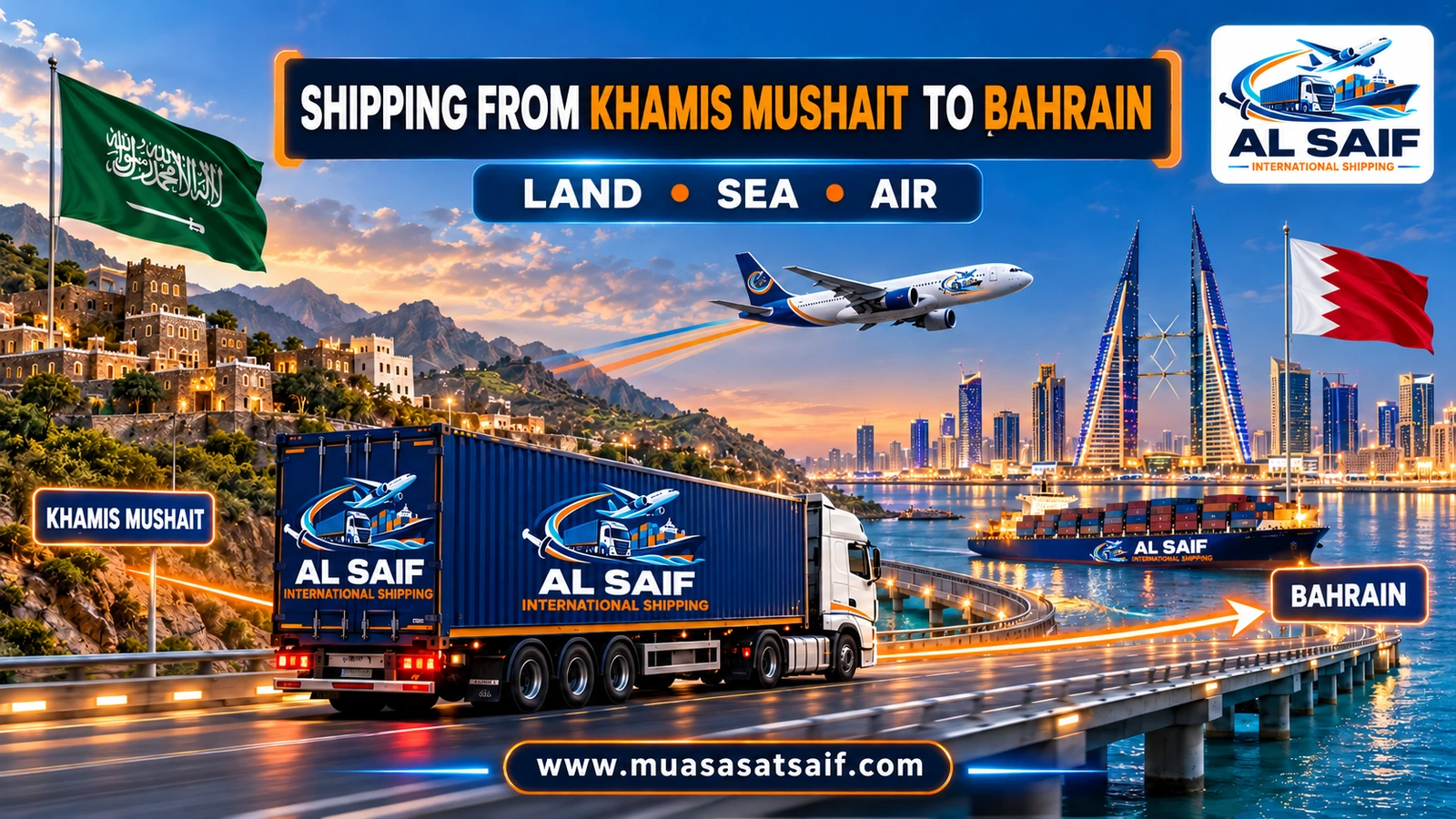 Shipping Company from Khamis Mushait to Bahrain | Furniture Relocation, Cargo & Car Shipping from Asir