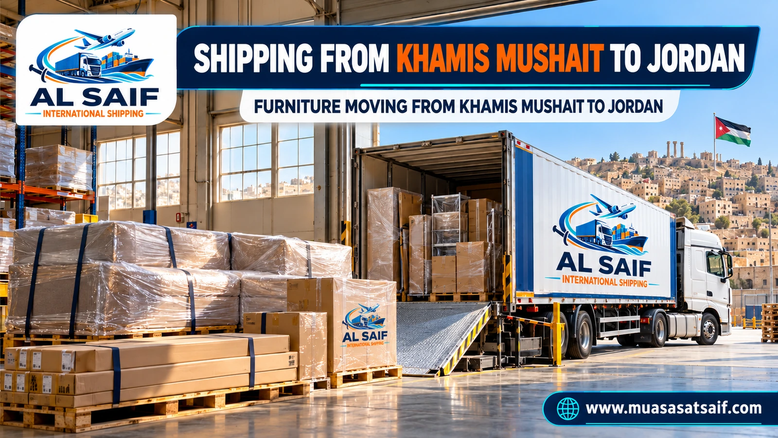Loading furniture from Khamis Mushait onto a truck bound for Jordan — Al Saif