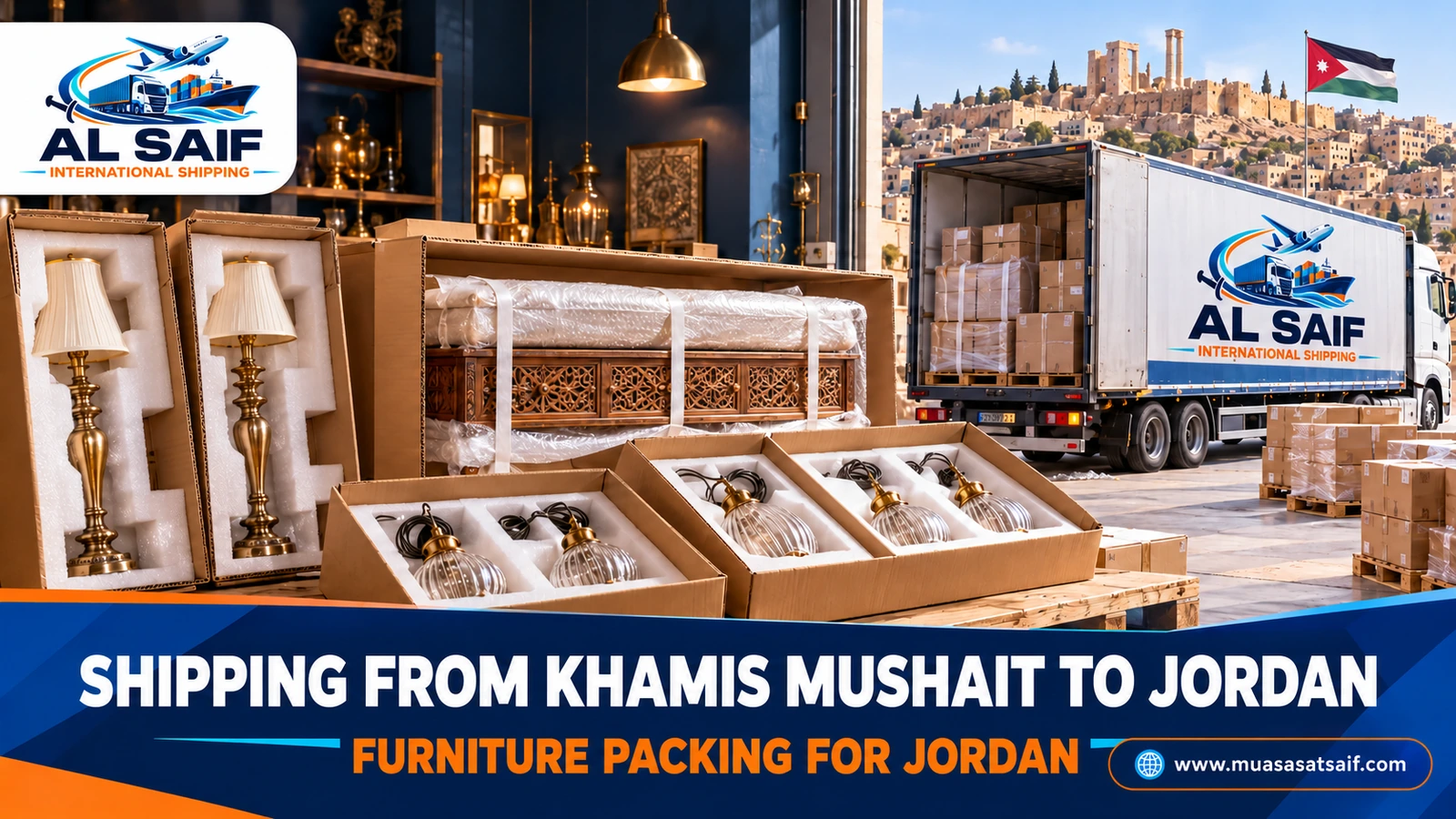 Packing household furniture in Khamis Mushait before moving it to Jordan — Al Saif