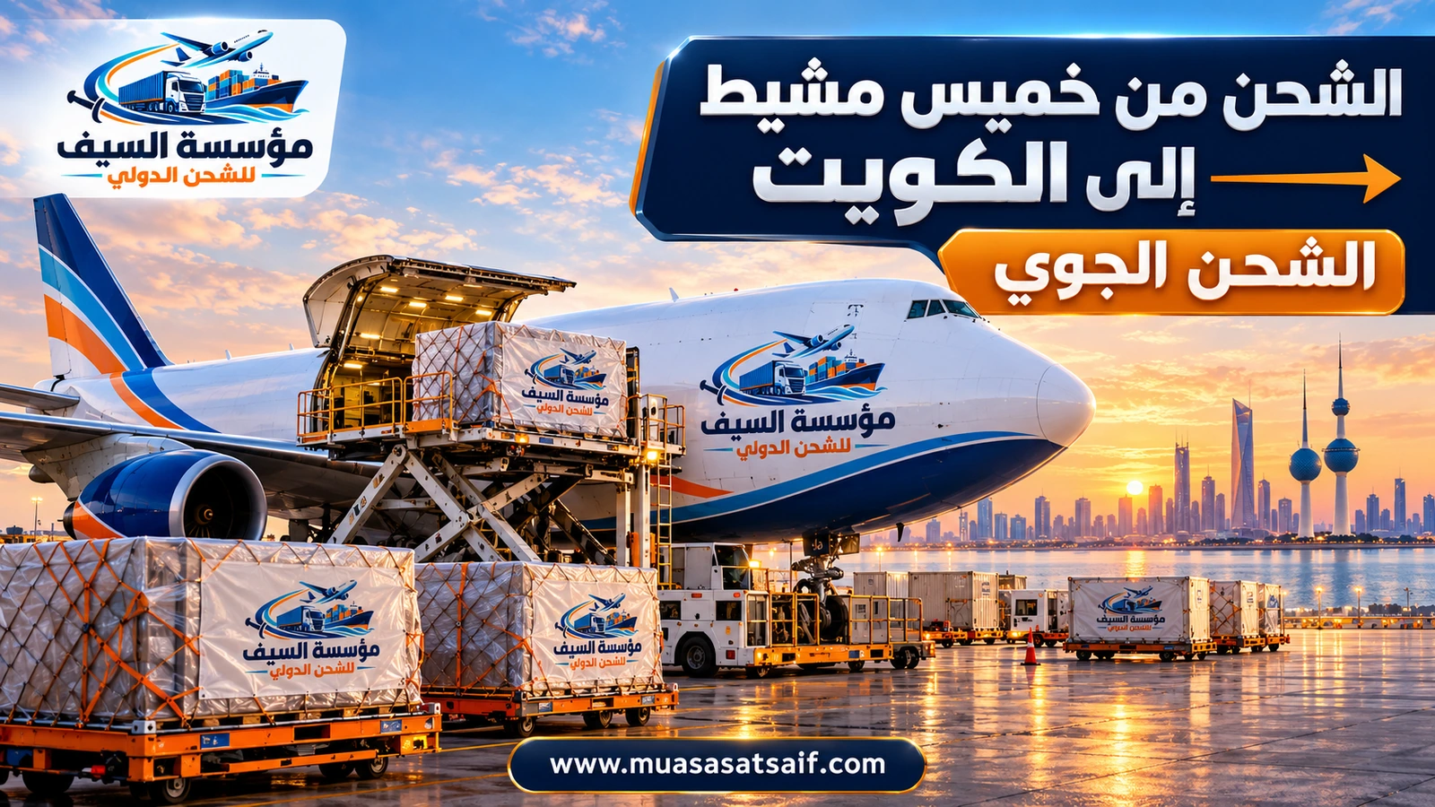 شحن جوي من خميس مشيط عبر مطار أبها إلى مطار الكويت الدولي — مؤسسة السيف