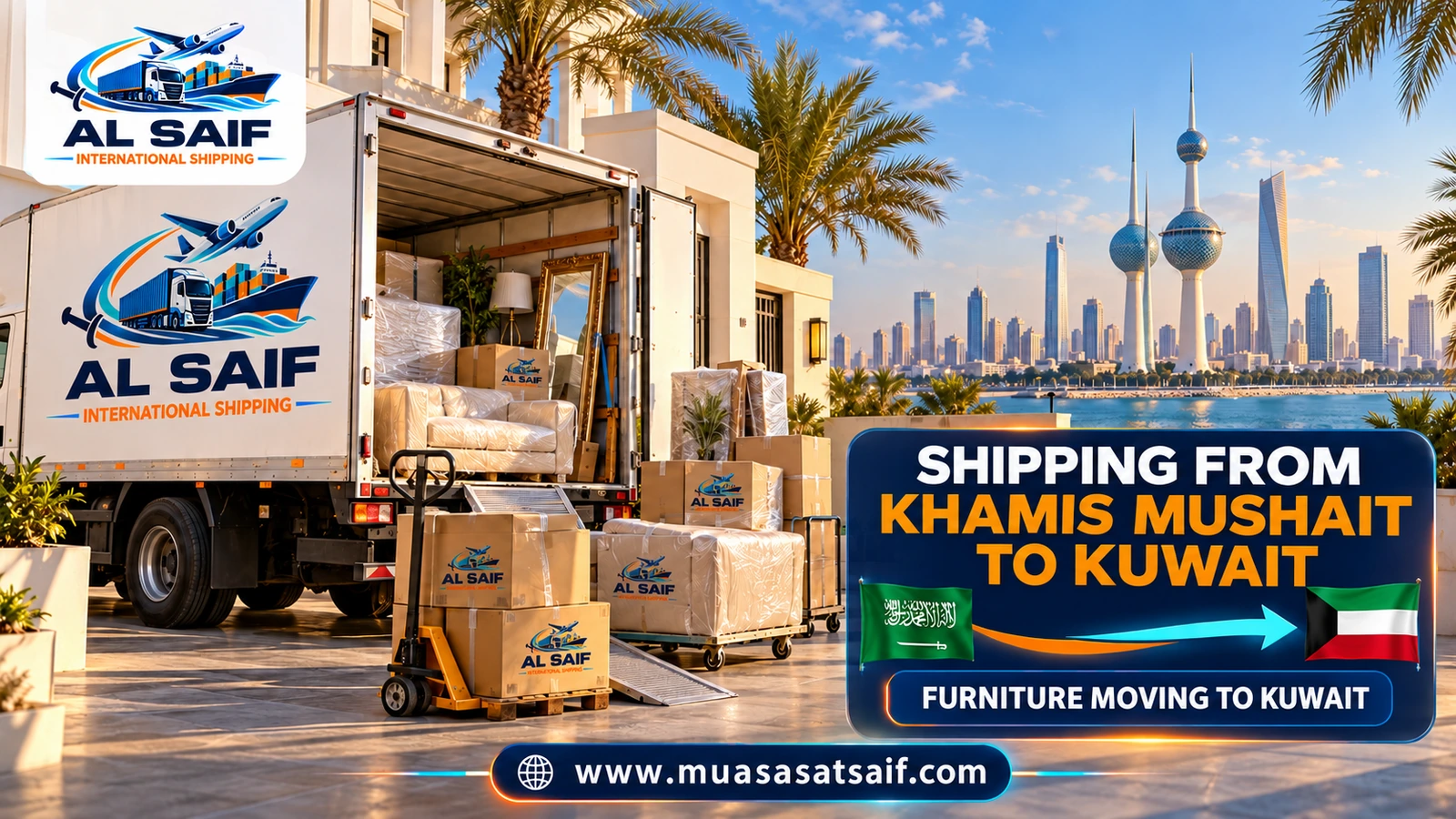 Loading furniture in Khamis Mushait onto a truck bound for Kuwait — Al Saif