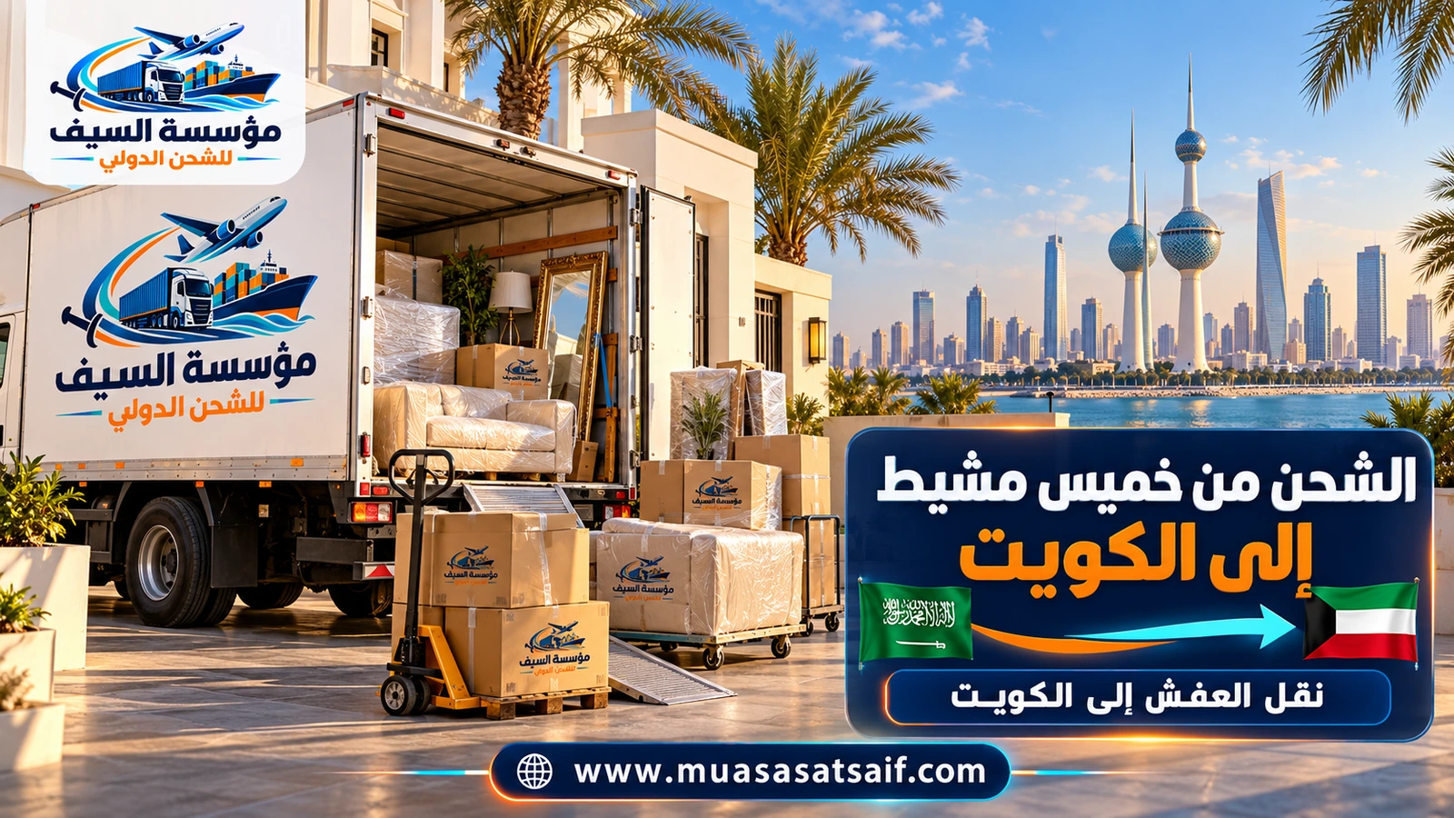 تحميل أثاث من خميس مشيط على شاحنة متجهة إلى الكويت — مؤسسة السيف
