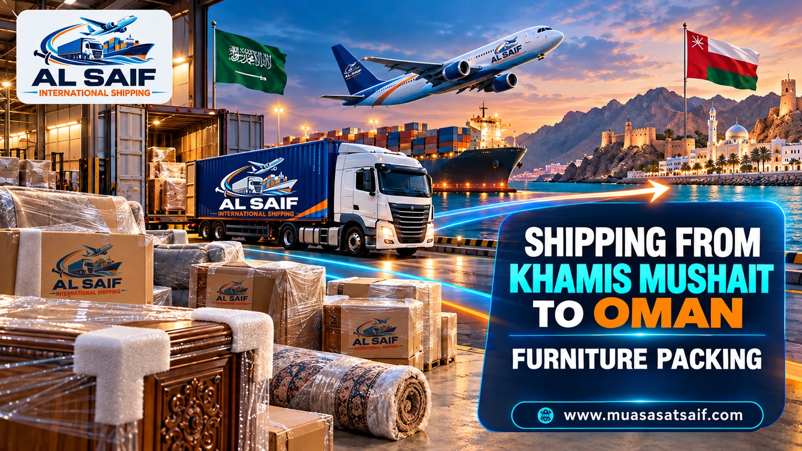 Packing household furniture in Khamis Mushait before the move to Oman — Al Saif