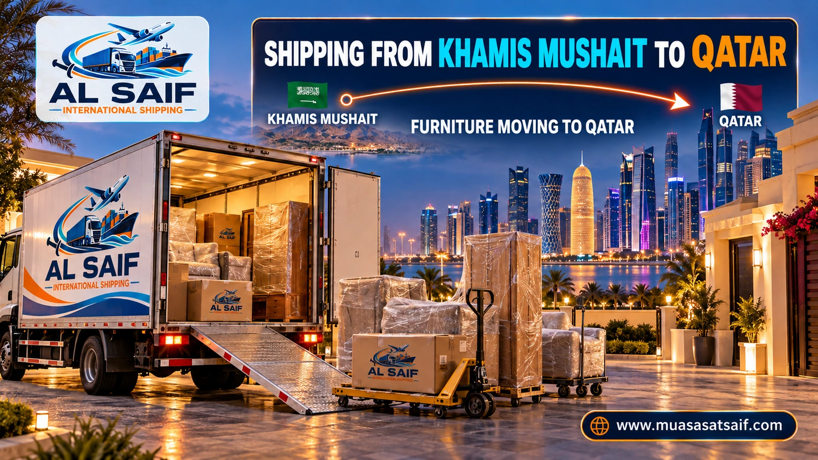 Loading furniture in Khamis Mushait onto a truck bound for Doha — Al Saif