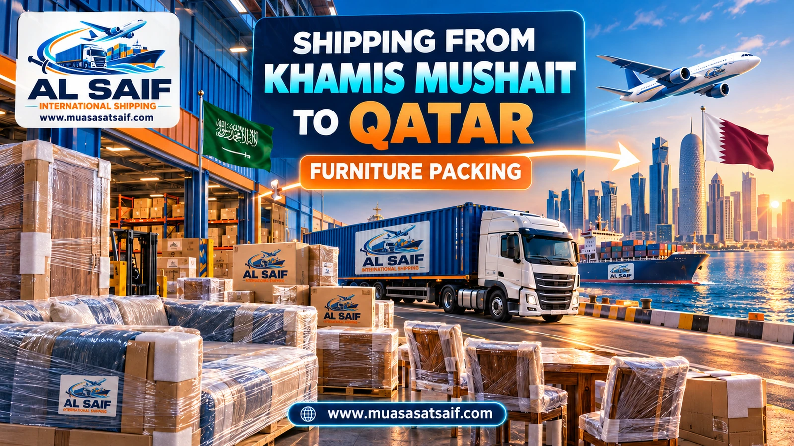 Packing household furniture in Khamis Mushait before shipping to Qatar — Al Saif