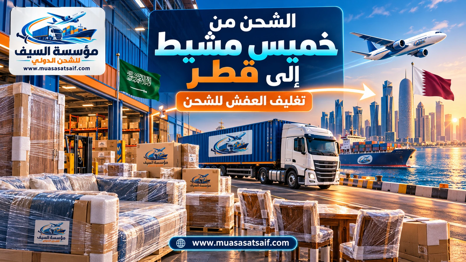 تغليف أثاث منزل في خميس مشيط قبل الشحن إلى قطر — مؤسسة السيف