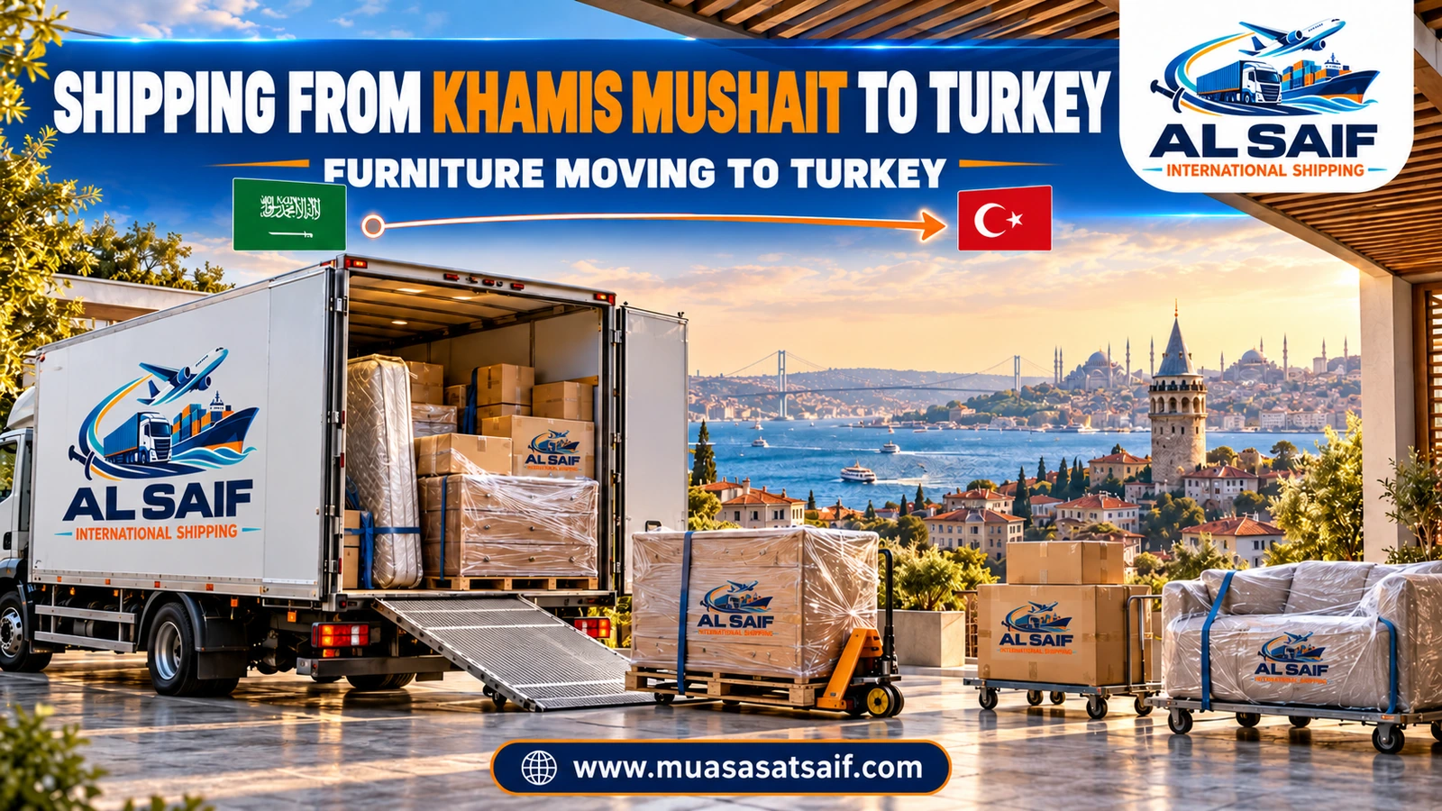 Loading furniture from Khamis Mushait into a container bound for Turkey — Al Saif