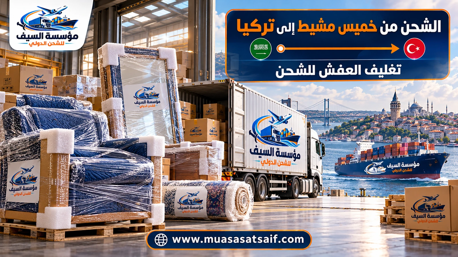 تغليف أثاث منزل في خميس مشيط قبل شحنه إلى تركيا — مؤسسة السيف