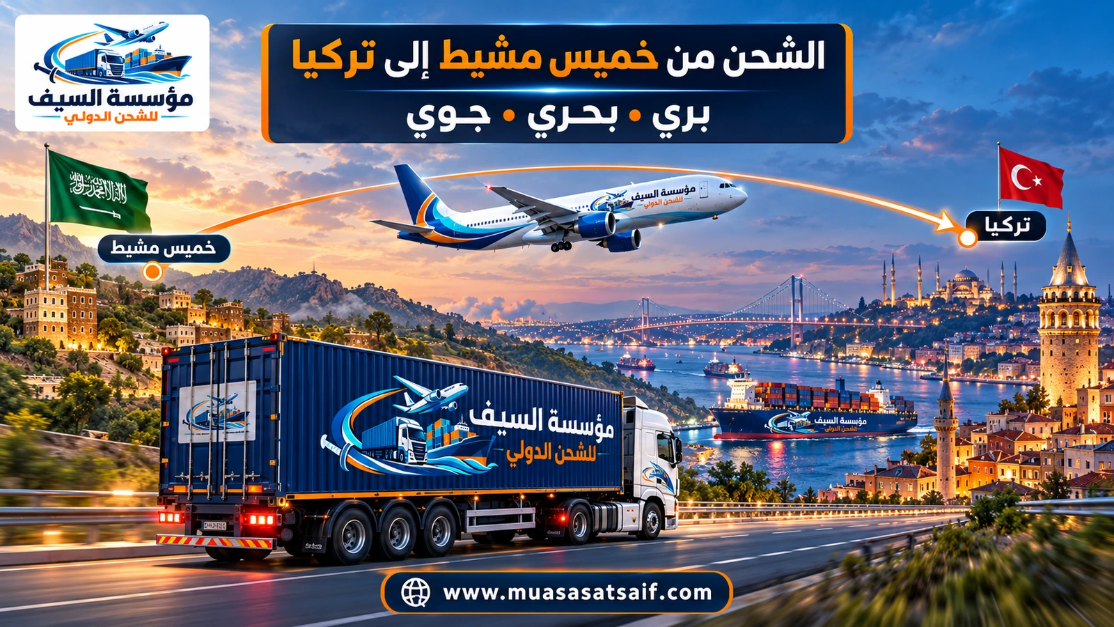شركة شحن من خميس مشيط الي تركيا | نقل أمتعة وطرود وشحن سيارات إلى إسطنبول وطرابزون