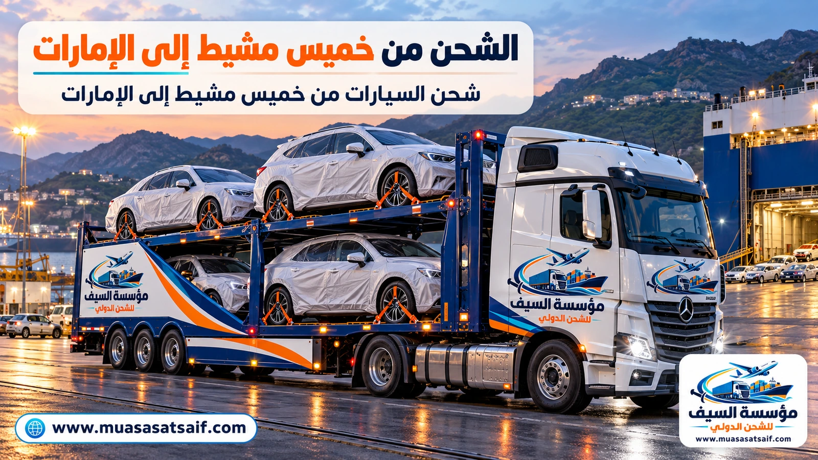 شحن السيارات من خميس مشيط إلى الإمارات — مؤسسة السيف