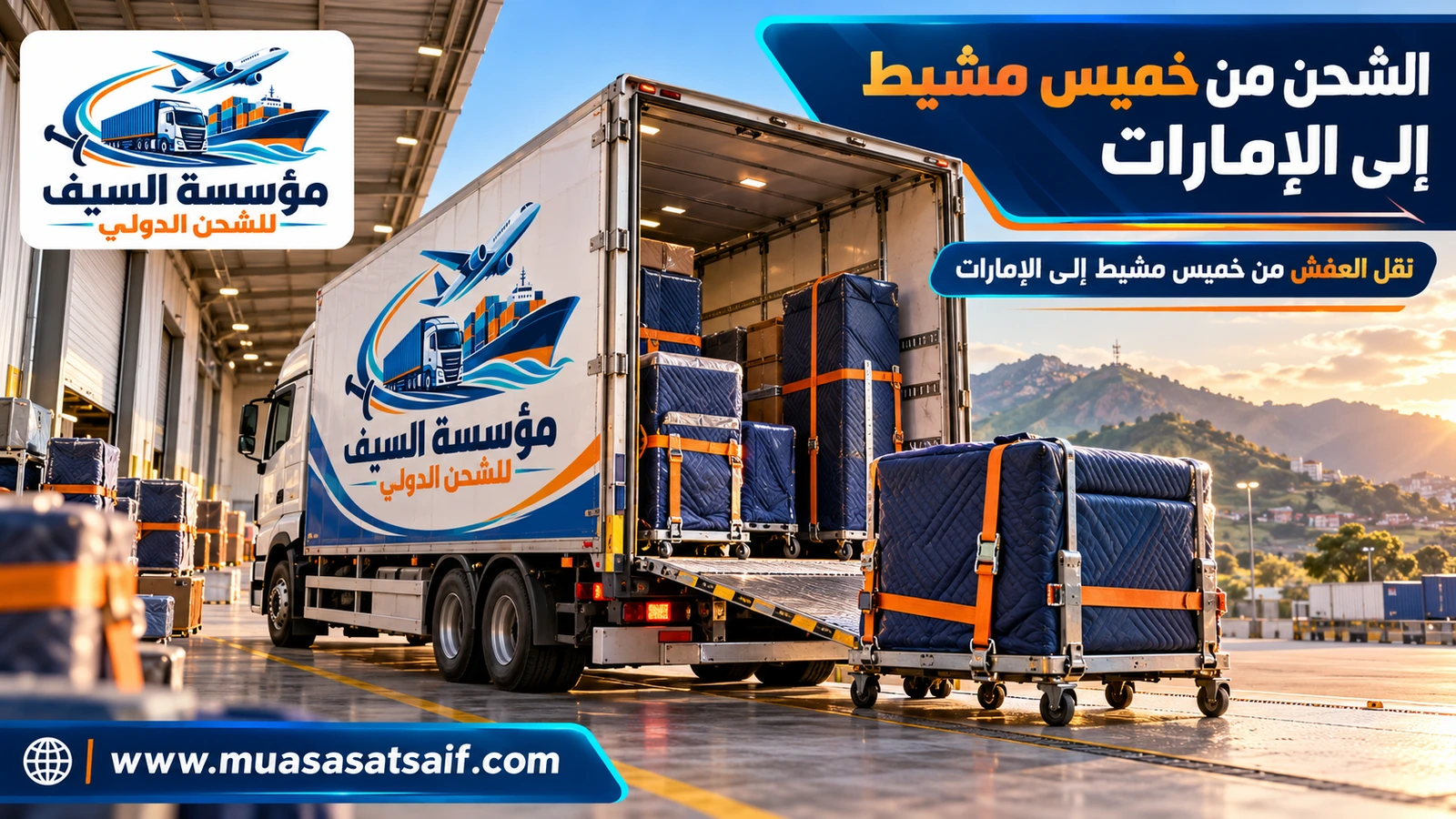 نقل العفش من خميس مشيط إلى الإمارات — مؤسسة السيف