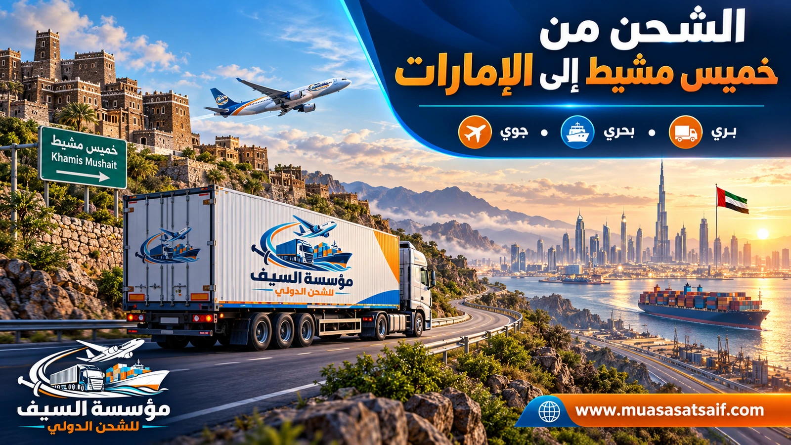 شركة شحن من خميس مشيط الي الامارات | شحن سيارات ونقل أثاث من عسير