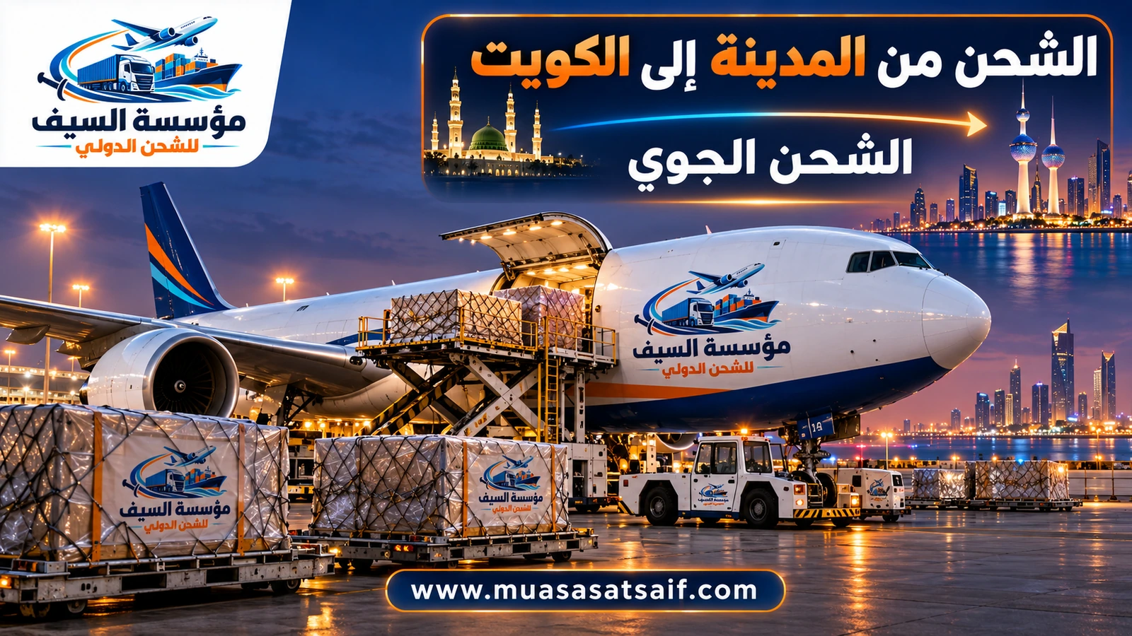 شحن جوي من المدينة المنورة إلى مطار الكويت الدولي — مؤسسة السيف