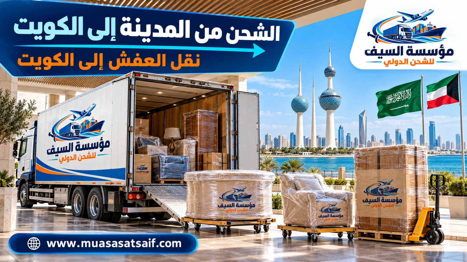 تحميل أثاث من المدينة المنورة على شاحنة متجهة إلى الكويت — مؤسسة السيف